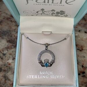 Solvar Sterling Silver MARCH BIRTHSTONE AQUAMARINE SILVER CLADDAGH PENDANT